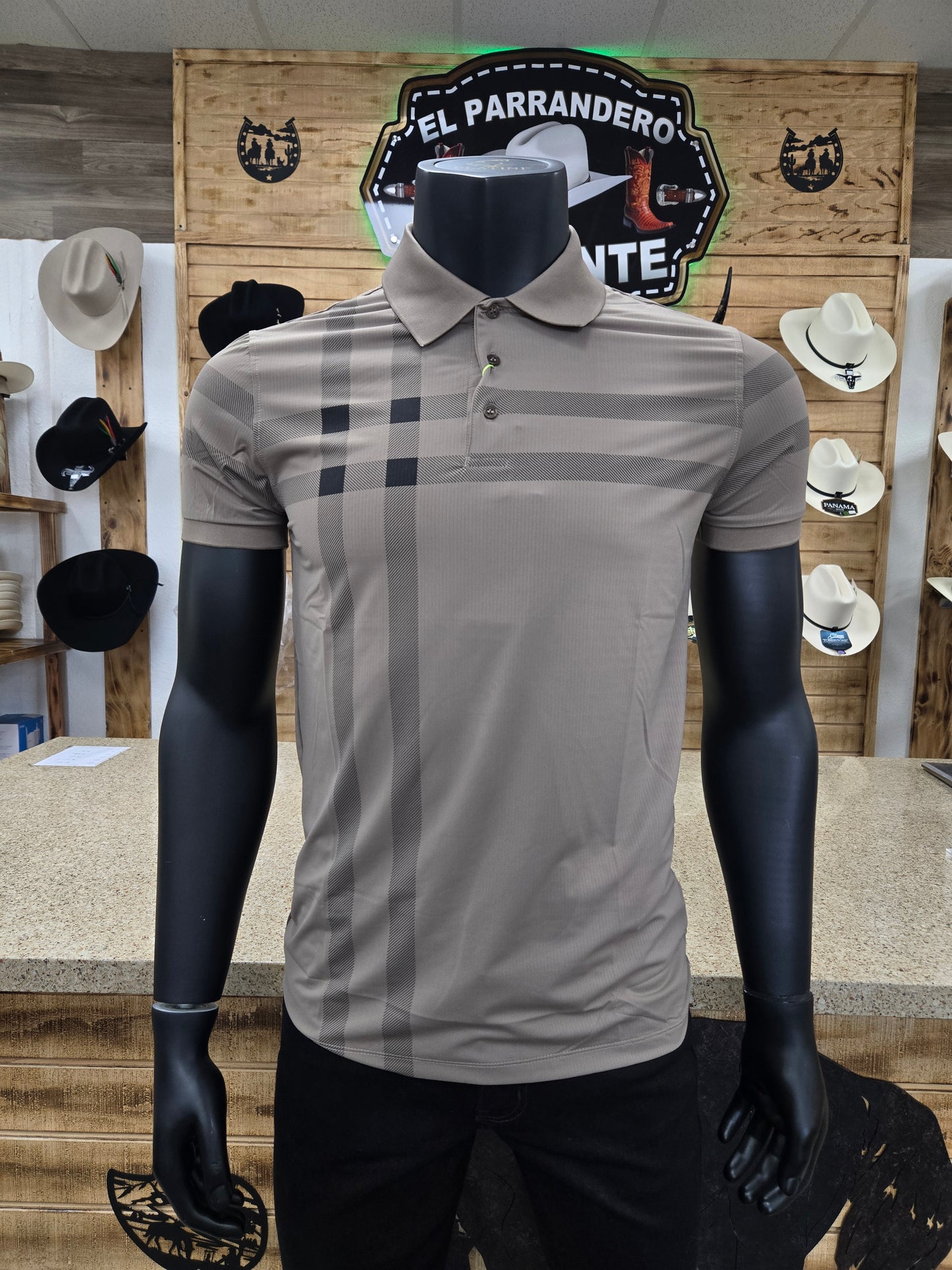 Mens Nylon Striped Polo Shirt - Black, Brown