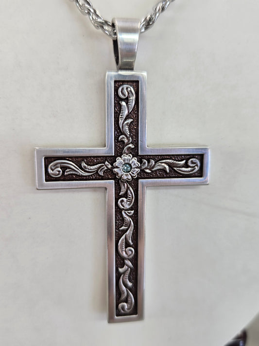 Twister Cross Aqua Stone Necklace