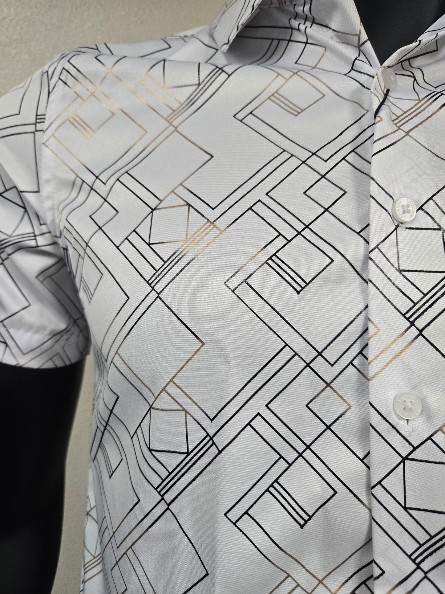 Lamasini Mens Modern Grid Foil Shirt - Black, White