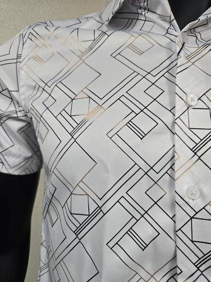 Lamasini Mens Modern Grid Foil Shirt - Black, White