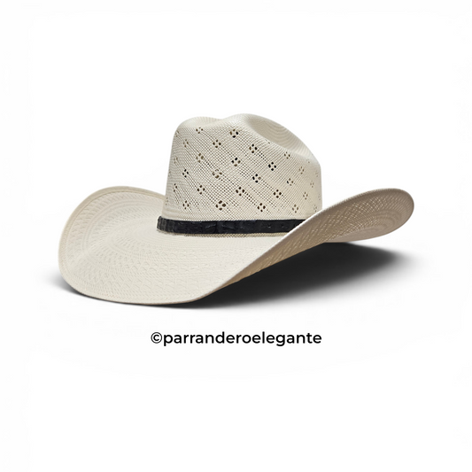 Tombstone Roper Flower Vent Shantung Sombrero w/ Genuine Caiman Toquilla