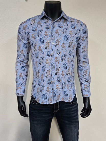 Montero Celso Long Sleeve Foil Shirt Camisa Fresca - Blue