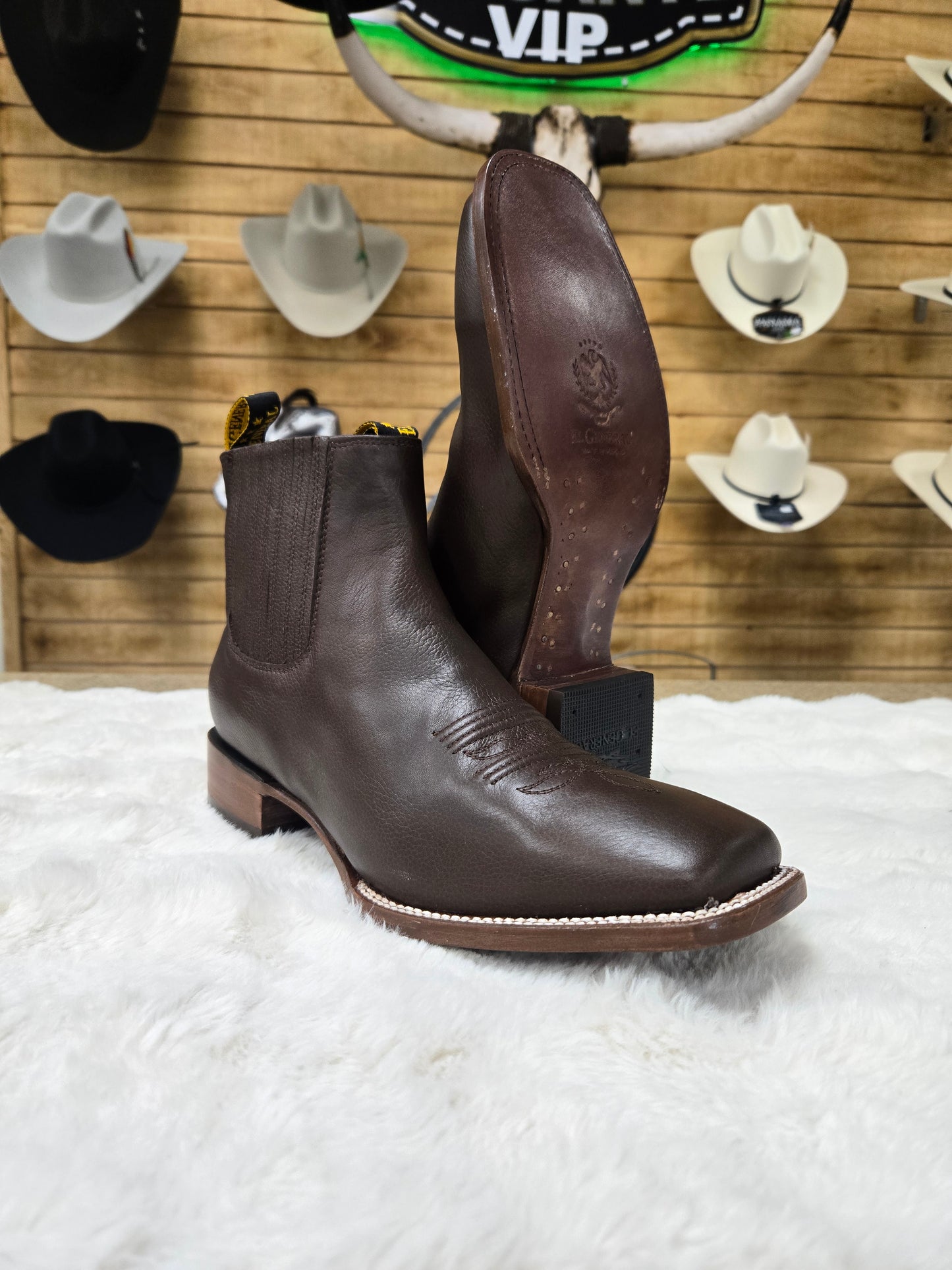 El General Mens Rodeo Leather Ankle Boot Botin - Brown, Tan