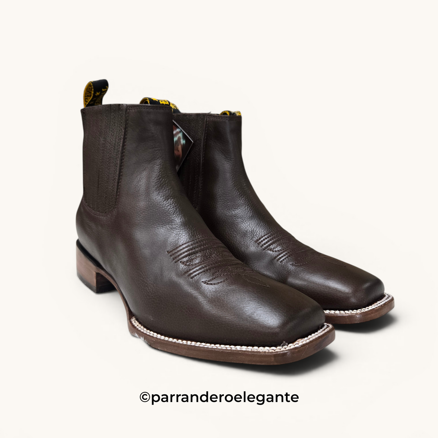 El General Mens Rodeo Leather Ankle Boot Botin - Brown, Tan