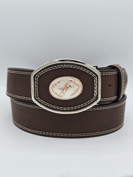 Variety Animals Pin Concho on Buckle Leather Belt -  Brown