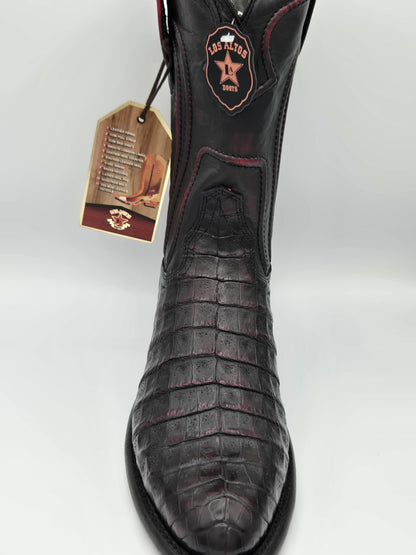 Los Altos Mens Caiman Belly Roper Boot  - Black Cherry