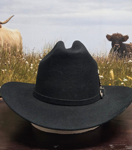 El Mayor 100x Belico Wool Felt Hat w/ Metal Feather - Black