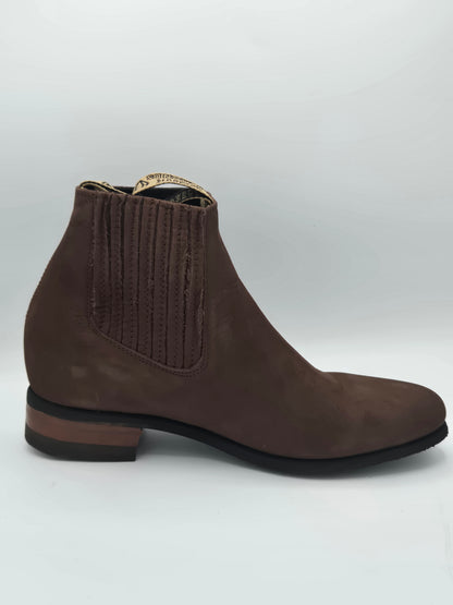 White Diamond Mens Botin Charro Rubber Sole Nobuck Leather -Brown