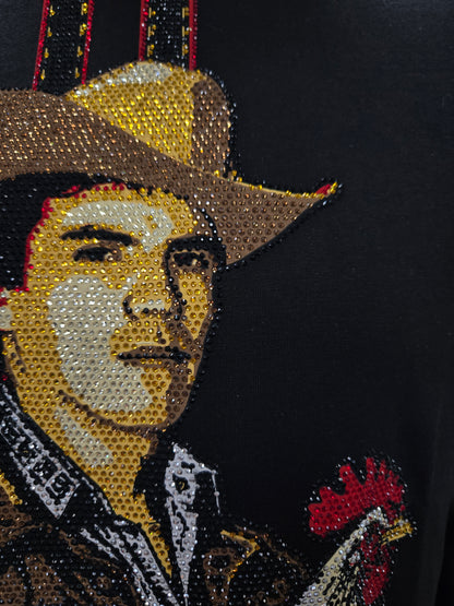 Mens Chalino Gallo Rhinestone Slim Fit Tshirt- Black
