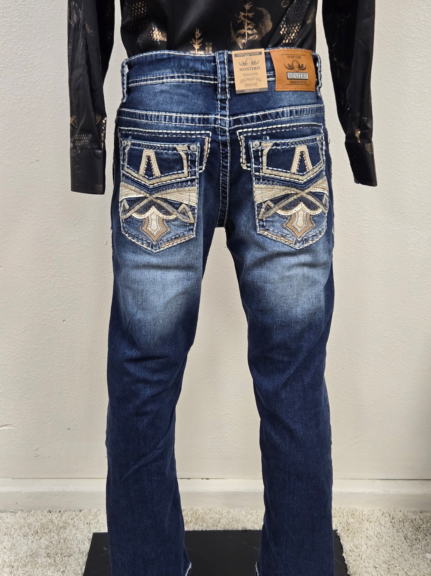 Montero Mens Embroidered Bootcut Jeans - Medium Blue MT4642