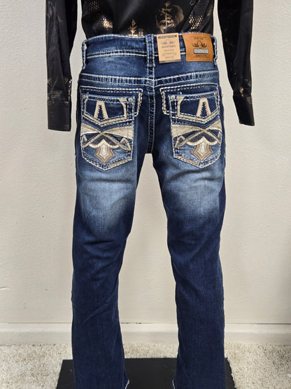 Montero Mens Embroidered Bootcut Jeans - Medium Blue MT4642