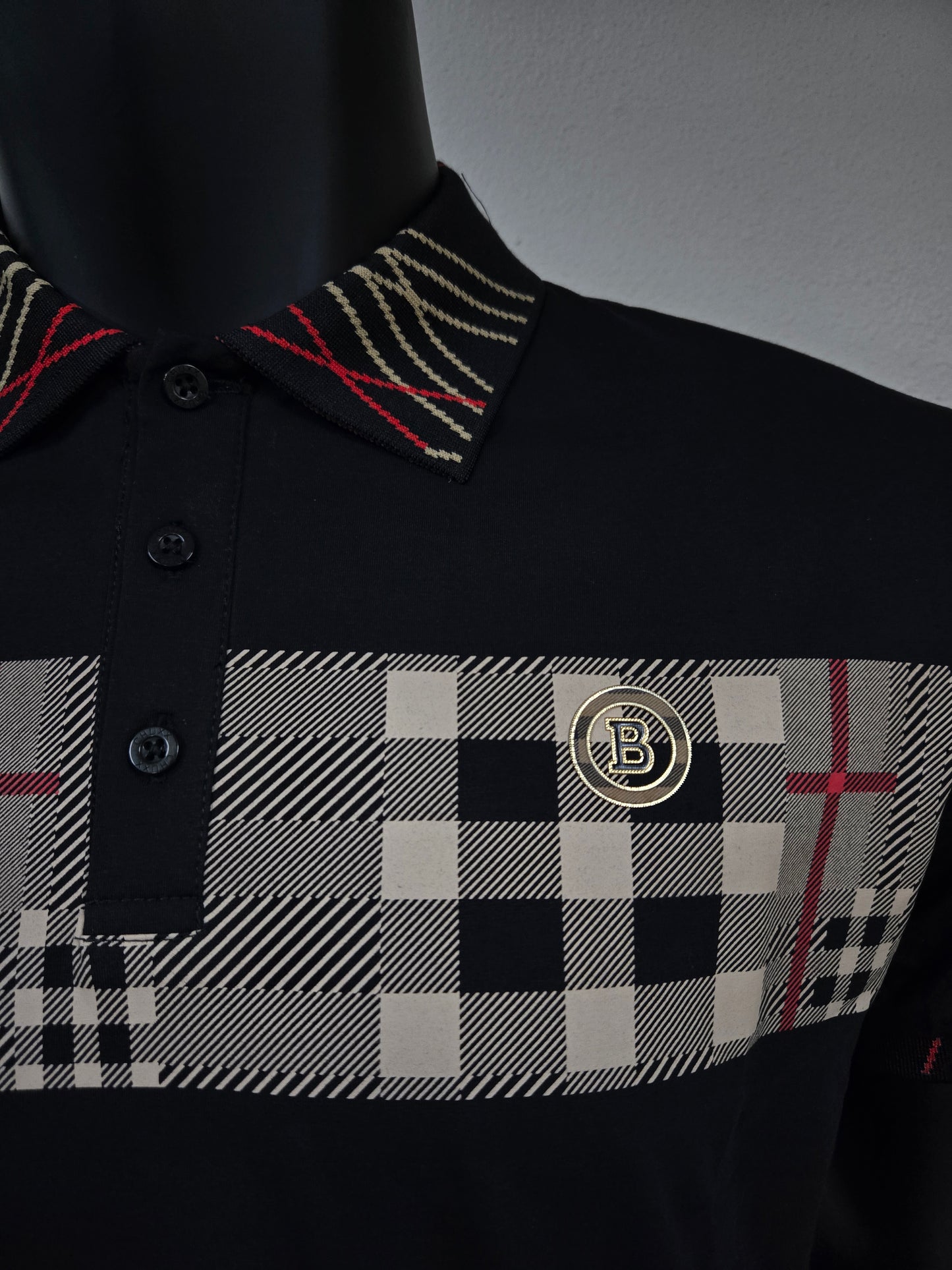 Mens Mateo Plaid Stripe Polo Shirt - Black, Camel