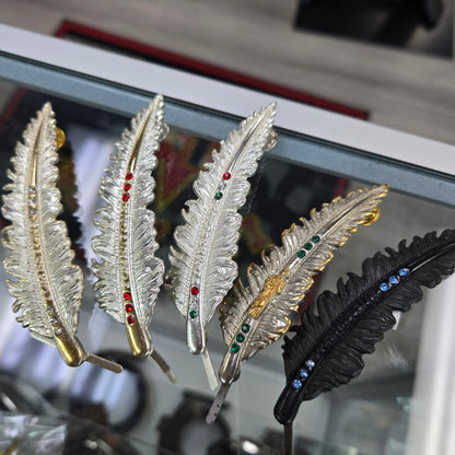 Plumas Metalicas Pin Tombstone con Piedritas /Metal Feather - Silver
