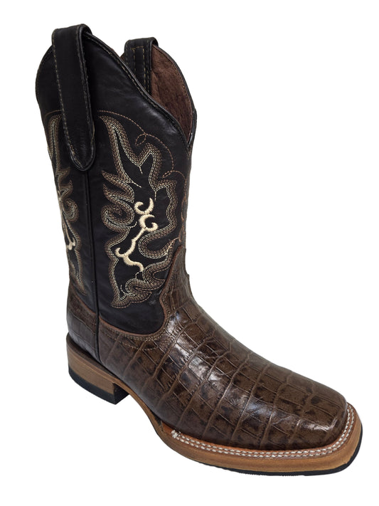 White Diamond MenS Boot Faux Coco Belly Print Rodeo Print (Brown)