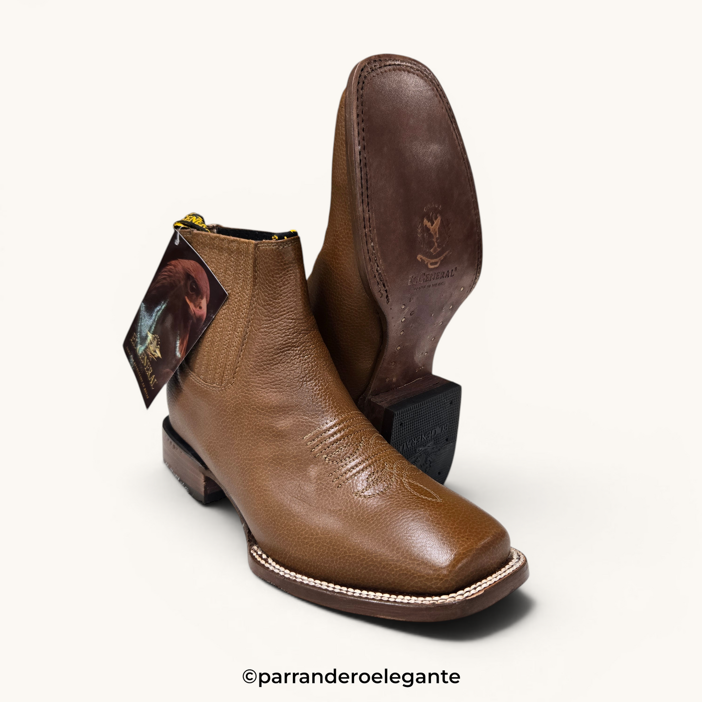 El General Mens Rodeo Leather Ankle Boot Botin - Brown, Tan