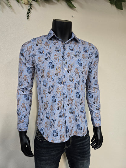 Montero Celso Long Sleeve Foil Shirt Camisa Fresca - Blue