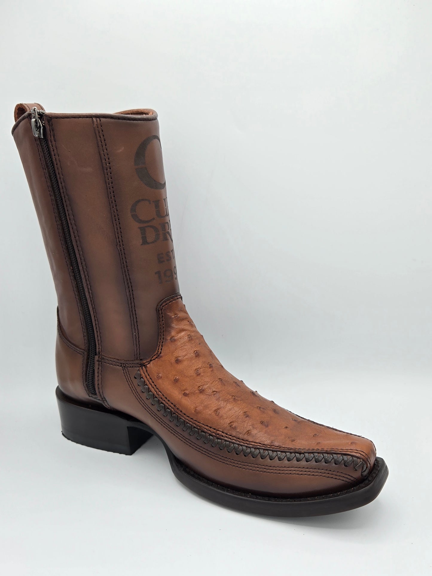 Cuadra Mens Ostrich Laser & Woven Low Shaft Boot - Chestnut Brown