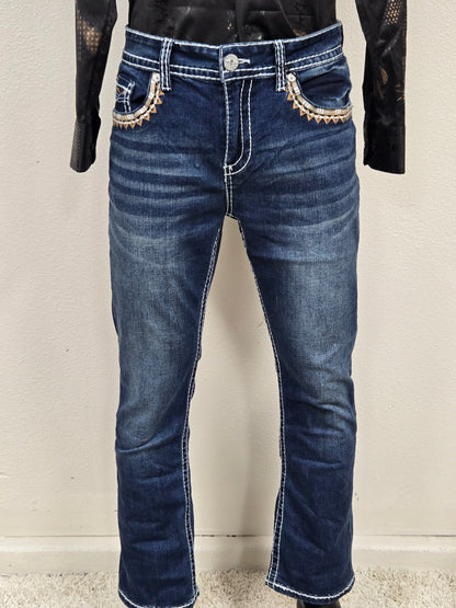 Montero Mens Embroidered Bootcut Pants - Medium Blue MT4632