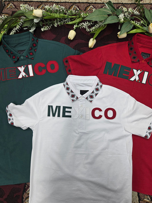 Montero Mens MEXICO Embroidery Polo Shirt in Flag Colors