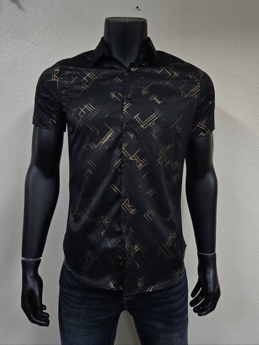 Lamasini Mens Modern Grid Foil Shirt - Black, White