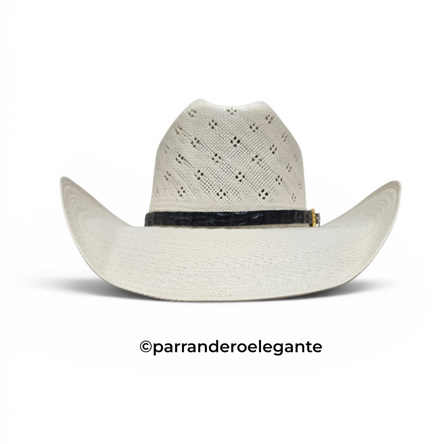 Tombstone Roper Flower Vent Shantung Sombrero w/ Genuine Caiman Toquilla