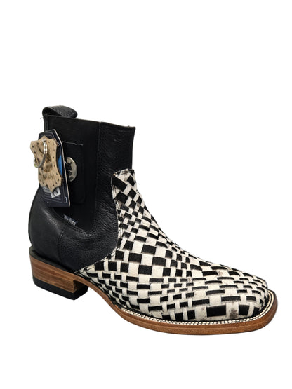 Rockem Mens Botin Arizona Pelo Blanco Negro