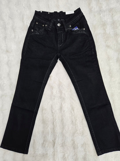 Rock Revolution Mens Shadow Embroidered Bootcut Straight Fit Jeans - Black