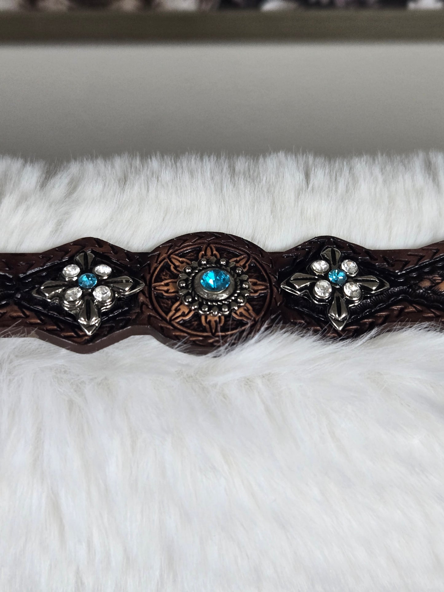 Tony Dilaz Womens Woven Jewel Flower Leather Belt
