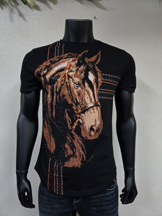 Mens Stallion Horse Slim Fit Rhinestone TShirt