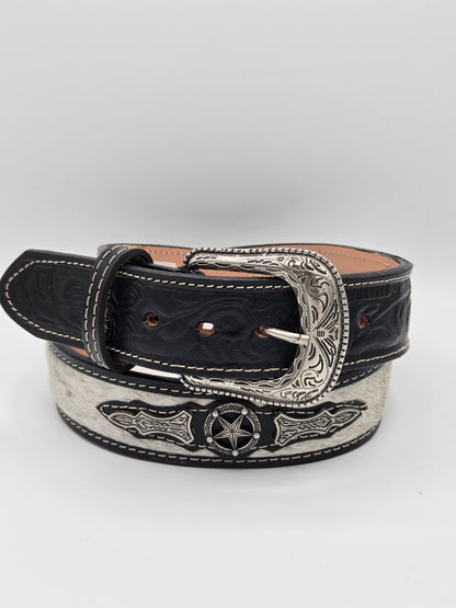 Mens Metal Star Cowhide Belt