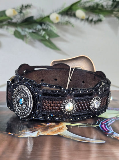 Tony Dillaz Womens Jeweled Ladder Style Leather Belt