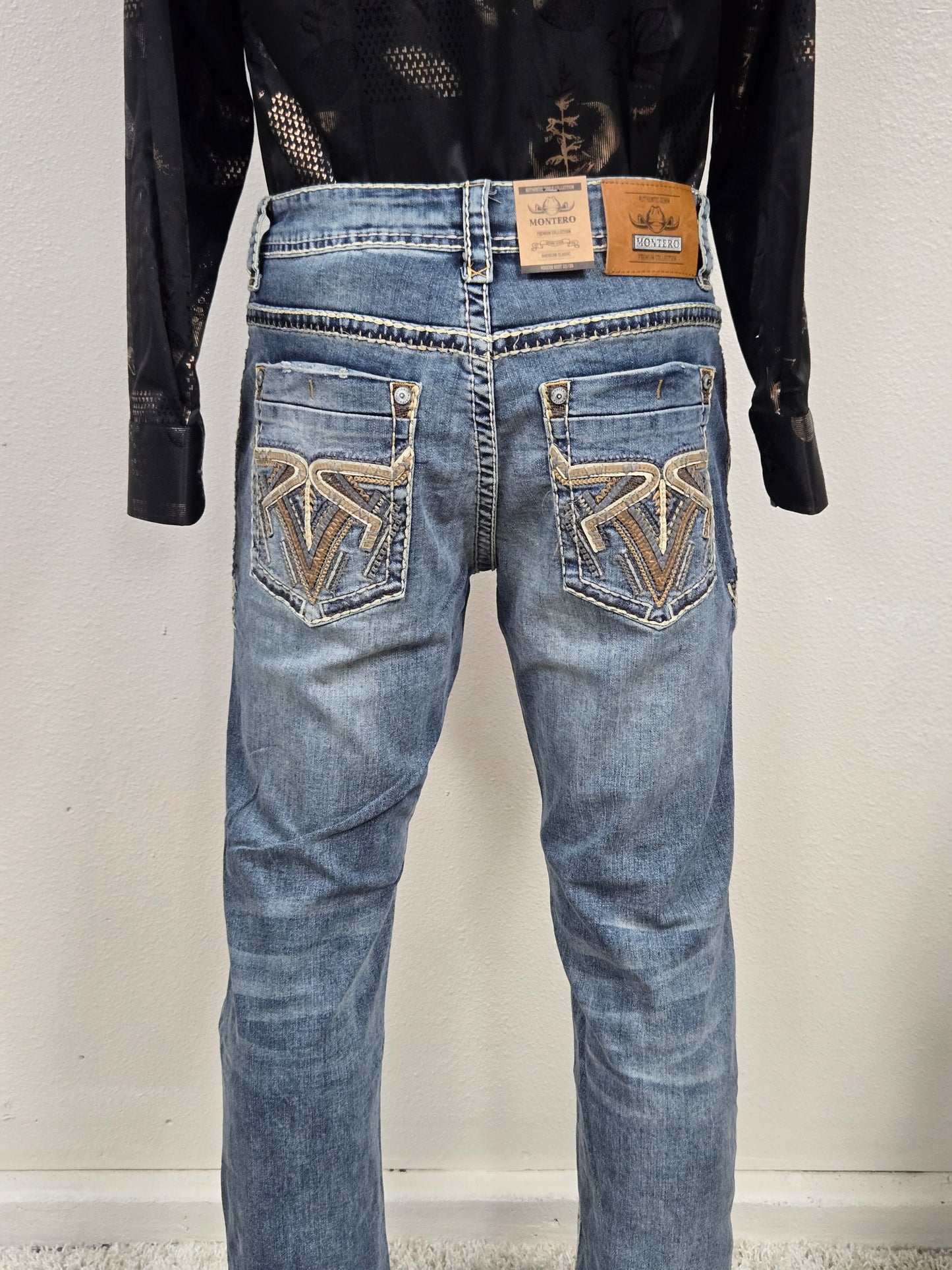 Montero Mens Embroidered Bootcut Jeans -Light Blue MT4643