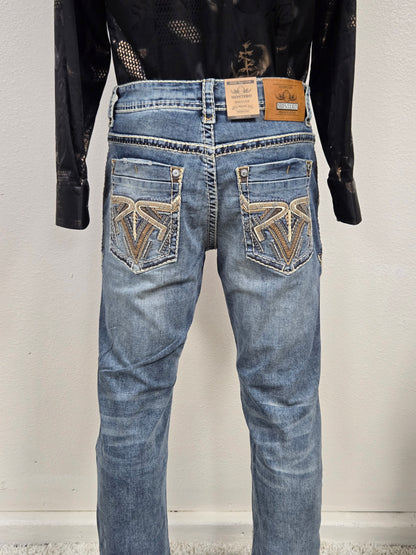 Montero Mens Embroidered Bootcut Jeans -Light Blue MT4643