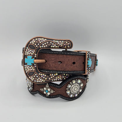 Tony Dilaz Womens Jeweled Flower Leather Belt