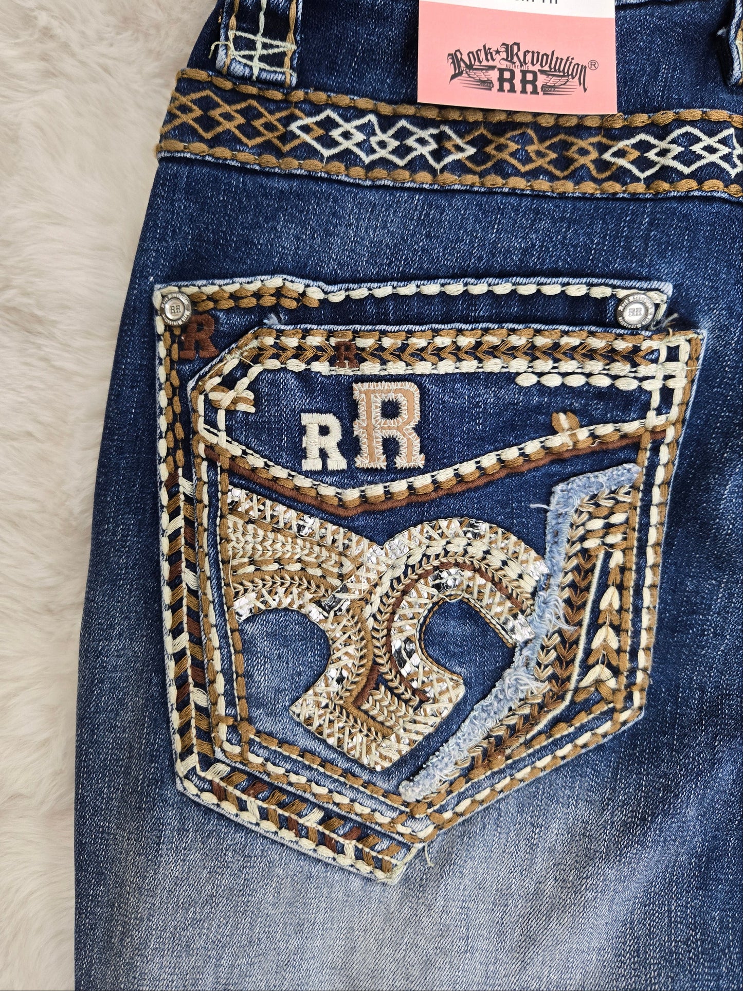 Rock Revolution Mens Esteban Embroidered Bootcut Straight Fit Jean - Medium Blue