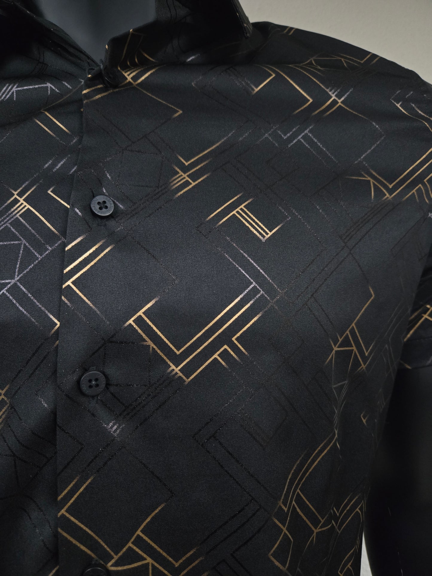 Lamasini Mens Modern Grid Foil Shirt - Black, White