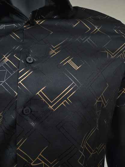 Lamasini Mens Modern Grid Foil Shirt - Black, White
