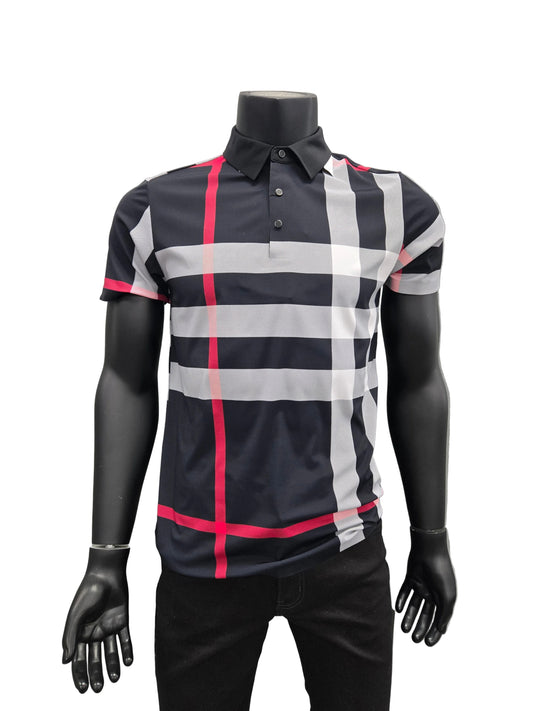 Mens Plaid Nylon Polo Shirt