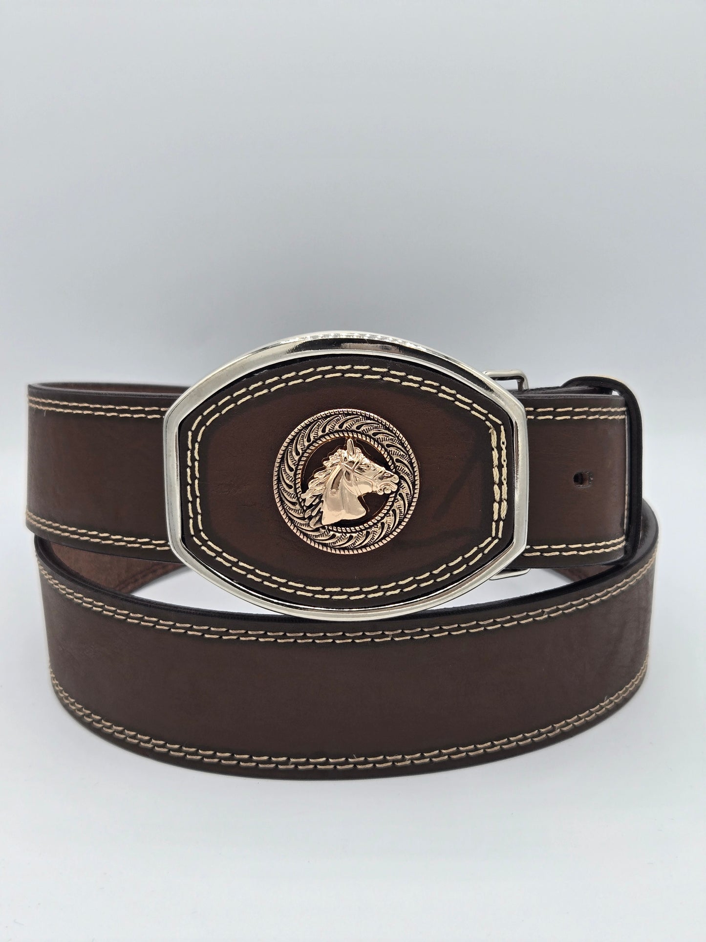 Variety Animals Pin Concho on Buckle Leather Belt -  Brown