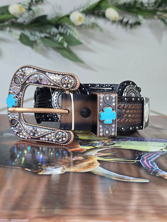 Tony Dillaz Womens Jeweled Ladder Style Leather Belt
