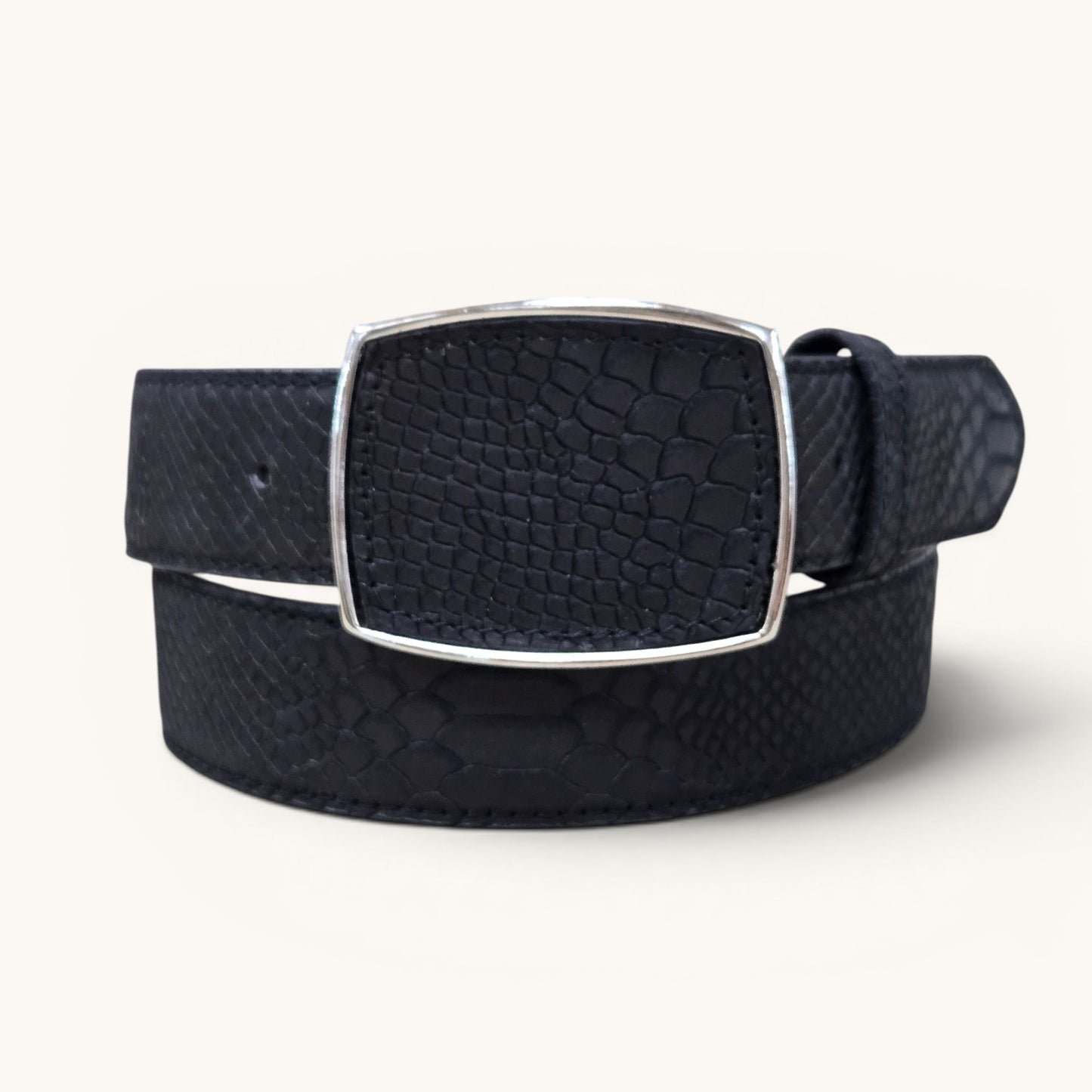 Mens Faux Python-Print Belt - Black