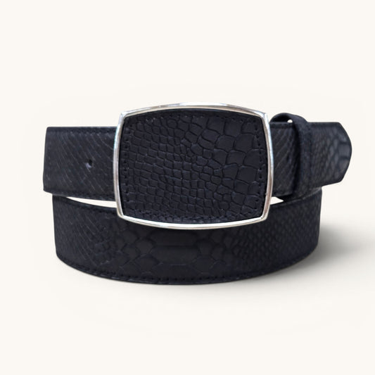 Mens Faux Python-Print Belt - Black