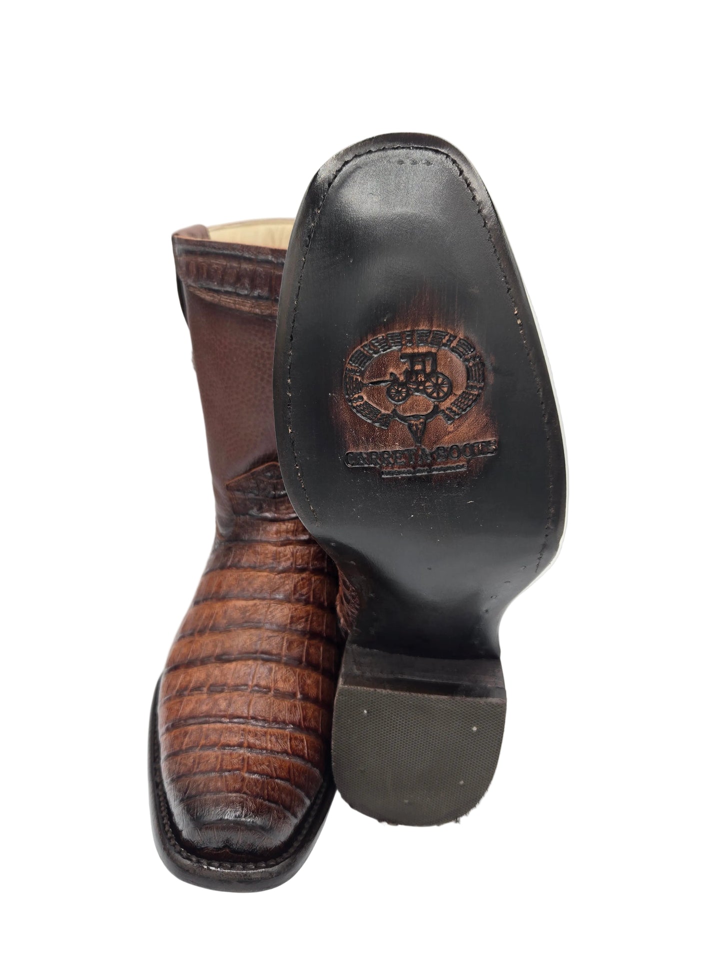 Carreta Mens Faux Caiman Print Dubai-Franco Style Boots - Cognac