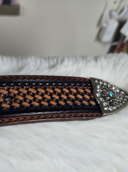 Tony Dilaz Womens Woven Jewel Flower Leather Belt