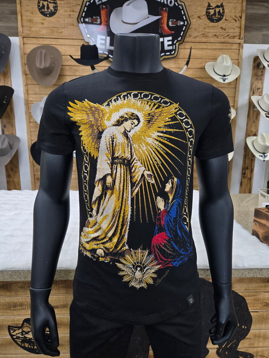 Mens Santo Gabriel Rhinestone Slim Fit Shirt - Black