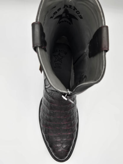 Los Altos Mens Caiman Belly Roper Boot  - Black Cherry