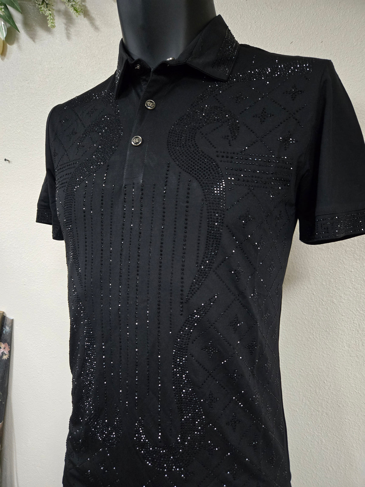 Mens "El Amador" Rhinestone Polo Shirt - Black