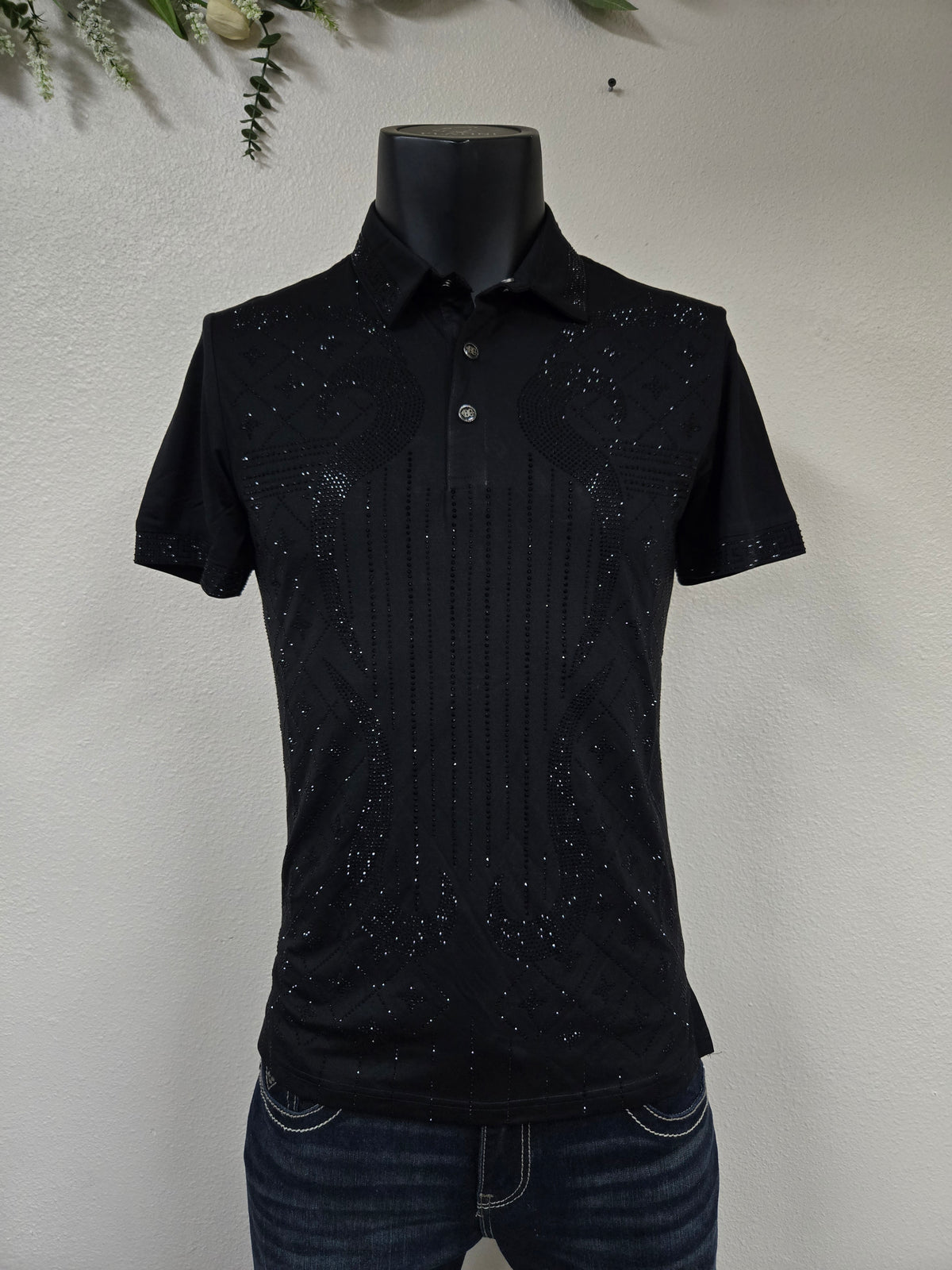 Mens "El Amador" Rhinestone Polo Shirt - Black
