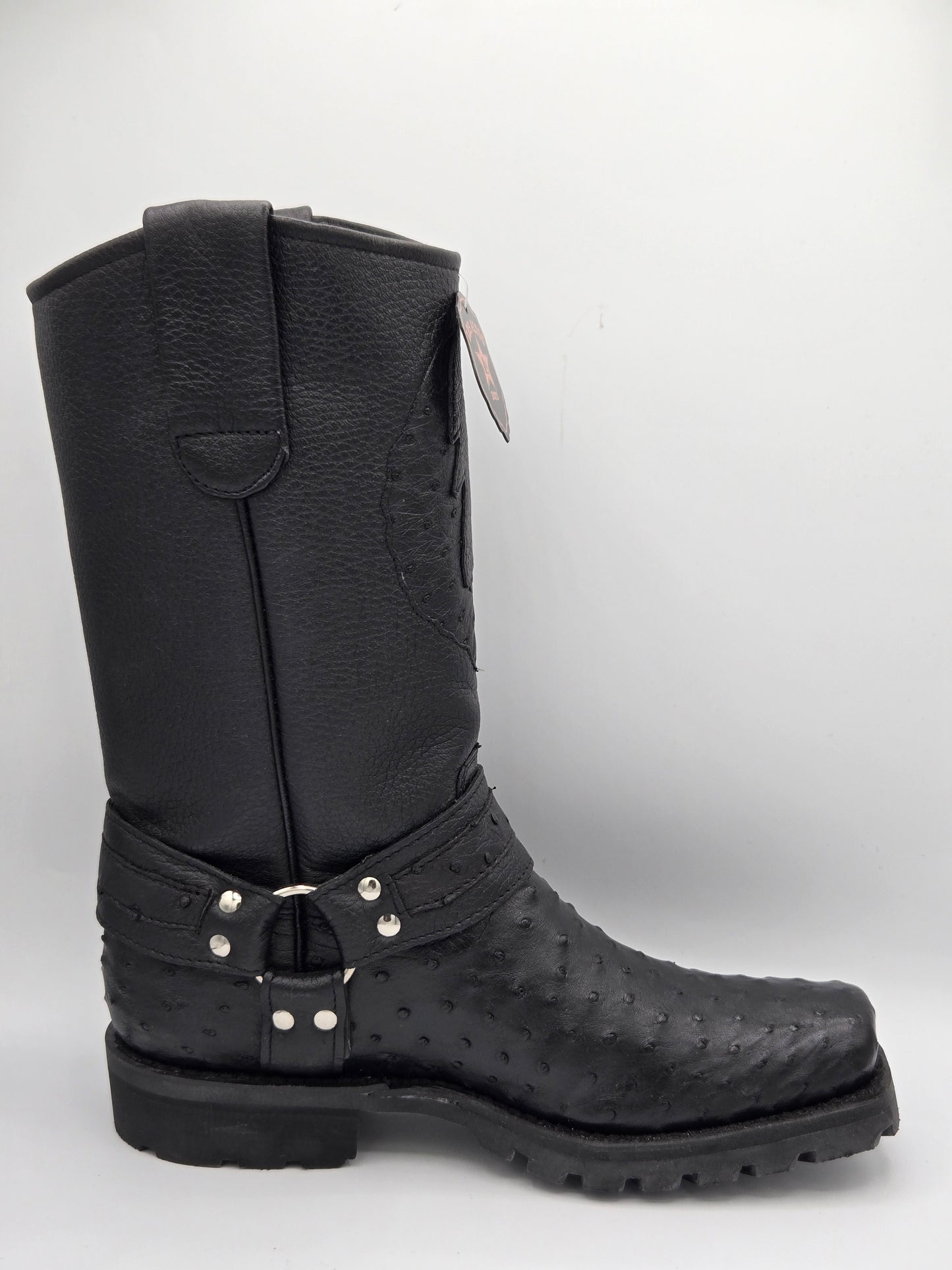 Los Altos Mens Ostrich BÍker Boot - Black
