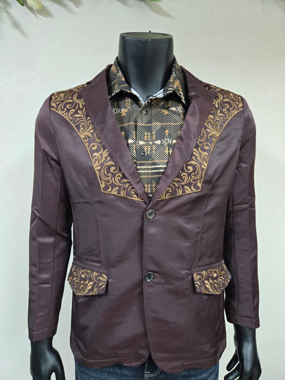 Montero Mens Embroidered Dress Coat - Wine